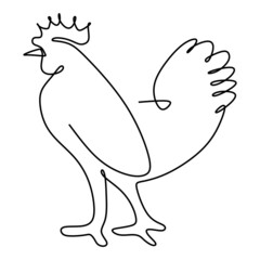One continuous line drawing of tough rooster for poultry business logo identity. Chicken mascot concept for organic meat food icon. Dynamic single line vector graphic draw design illustration