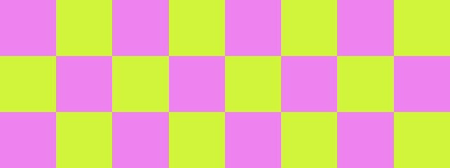 Checkerboard banner. Lime and Violet colors of checkerboard. Big squares, big cells. Chessboard, checkerboard texture. Squares pattern. Background.