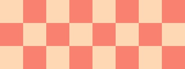 Checkerboard banner. Salmon and Apricot colors of checkerboard. Big squares, big cells. Chessboard, checkerboard texture. Squares pattern. Background.