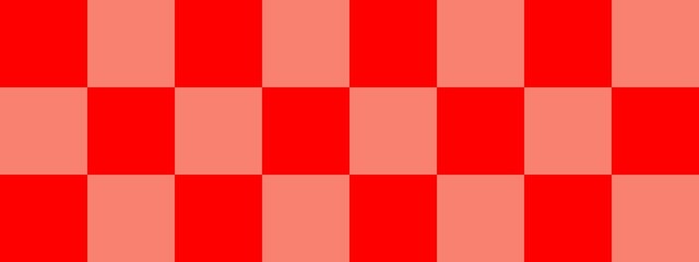 Fototapeta premium Checkerboard banner. Salmon and Red colors of checkerboard. Big squares, big cells. Chessboard, checkerboard texture. Squares pattern. Background.
