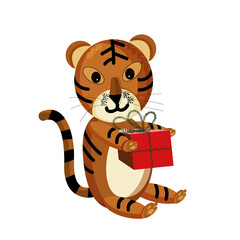 new year symbol 2022 tiger with present