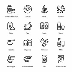 Food and Drinks Outline Icons - Stroked, Vectors