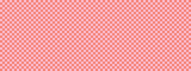 Checkerboard banner. Salmon and Pink colors of checkerboard. Small squares, small cells. Chessboard, checkerboard texture. Squares pattern. Background.