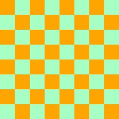 Checkerboard 8 by 8. Mint and Orange colors of checkerboard. Chessboard, checkerboard texture. Squares pattern. Background.