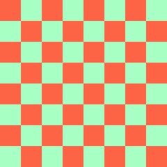 Checkerboard 8 by 8. Mint and Tomato colors of checkerboard. Chessboard, checkerboard texture. Squares pattern. Background.
