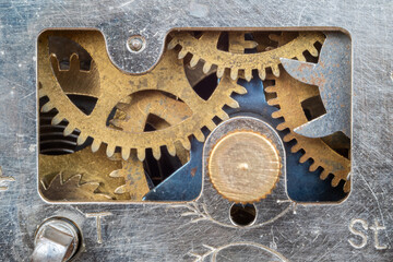 Mechanical watches mechanism very close up, blurred background for design