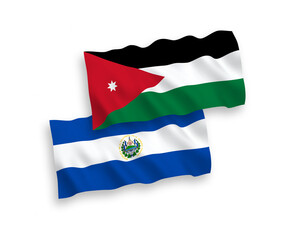 Flags of Republic of El Salvador and Hashemite Kingdom of Jordan on a white background