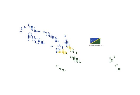 Solomon Islands map design by color of Solomon Islands flag in circle shape, White background with Solomon Islands flag.