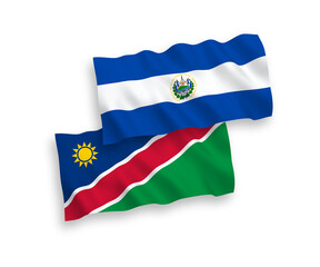 Flags of Republic of El Salvador and Republic of Namibia on a white background