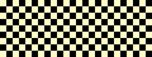 Checkerboard banner. Black and Beige colors of checkerboard. Small squares, small cells. Chessboard, checkerboard texture. Squares pattern. Background.