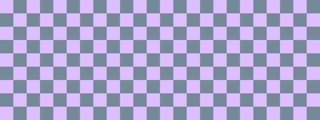 Checkerboard banner. Light Slate Grey and Lavender colors of checkerboard. Small squares, small cells. Chessboard, checkerboard texture. Squares pattern. Background.