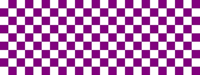 Checkerboard banner. Purple and White colors of checkerboard. Small squares, small cells. Chessboard, checkerboard texture. Squares pattern. Background.