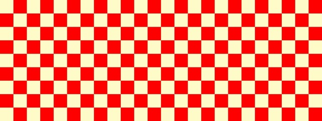 Checkerboard banner. Red and Beige colors of checkerboard. Small squares, small cells. Chessboard, checkerboard texture. Squares pattern. Background.