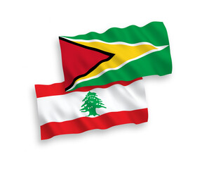 Flags of Co-operative Republic of Guyana and Lebanon on a white background
