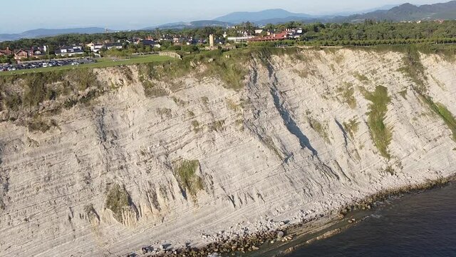 aerial footage of cliffs in getxo, in the basque coast