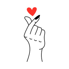 One line hand drawn holding hand. Saint Valentine's day colored vector. Isolated on white.