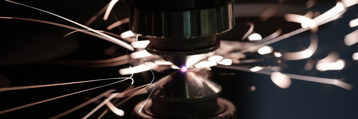 Industrial plasma cutting of metal with cnc closeup