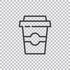 Coffee to go icon or logo in modern line style. Vector isolated on transparent background.
