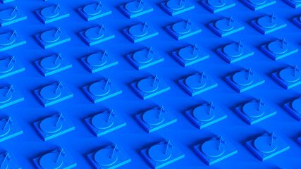 Fototapeta na wymiar Blue Turntable Record Player Grid Pattern Vibrant Retro Classic Audio Technology Deck Network Blue Background 3d illustration