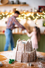 Gingerbread house with lights inside