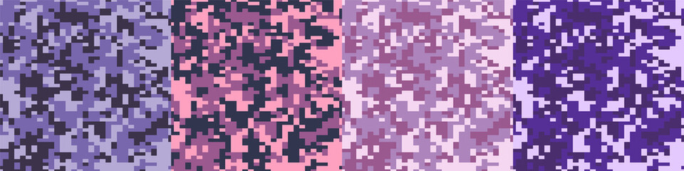 Vector camouflage military texture background set soldier purple pixel. EPS 10.