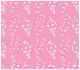  Ice cream and watermelon pattern on a neutral background. Cute retro style, vector illustration