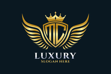 Luxury royal wing Letter MC crest Gold color Logo vector, Victory logo, crest logo, wing logo, vector logo template. - obrazy, fototapety, plakaty