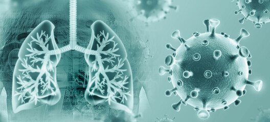 Virus and bacteria infected the Human lungs. lung disease. 3d illustration