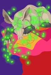 A vector illustration of an aardvark with lights