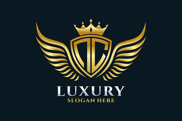 Luxury royal wing Letter NC crest Gold color Logo vector, Victory logo, crest logo, wing logo, vector logo template.