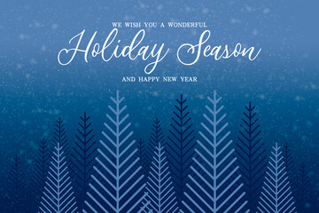 Happy Holidays Winter Mountain Forest Landscape Background, Pine Snow Trees Woods Flat Illustration. © IqbalAkhtar