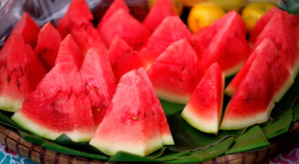 Fresh red watermelon slices ready to eat. Red Watermelon Isolated