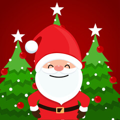 Santa Claus and Christmas tree. Merry Christmas and Happy New Year background. Vector illustration.