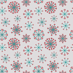 Christmas pattern with multi-colored snowflakes. Winter pattern.