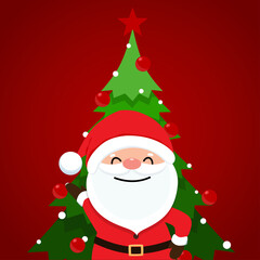 Fototapeta na wymiar Santa Claus and Christmas tree. Merry Christmas and Happy New Year background. Vector illustration.