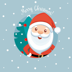 Santa Claus and Christmas tree. Holiday background. Merry Christmas and Happy New Year.