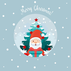 Santa Claus and Christmas tree. Holiday background. Merry Christmas and Happy New Year.