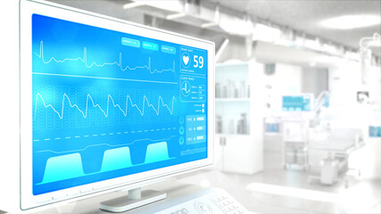 medical healing abstract monitor in high tech hospital room - design object 3D illustration
