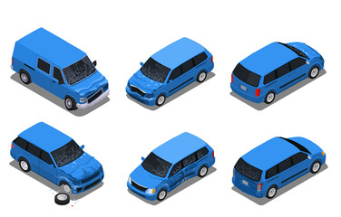 Fototapeta premium Car Accidents Isometric Set