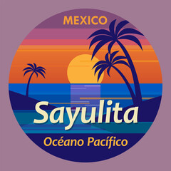 Sayulita, Mexico, Pacific Ocean, abstract stamp or emblem