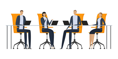 Discussion between colleagues. Teamwork. Vector illustration.