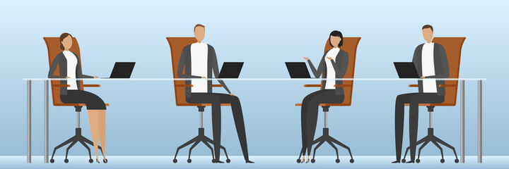 Discussion in office. Teamwork. Vector illustration.