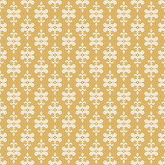 Background pattern with floral ornament on gold background. Fabric texture swatch, seamless wallpaper. Vector illustration