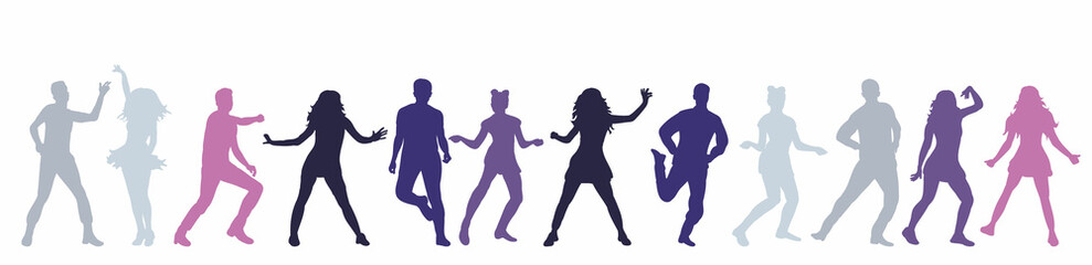 Fototapeta na wymiar silhouette dancing people, isolated, vector