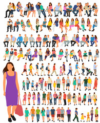 silhouette set people in flat style, isolated, vector