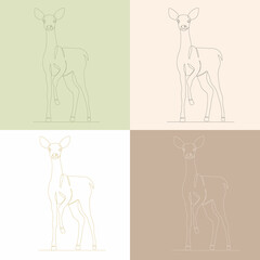 deer, drawing by one continuous line, on the background sketch, vector