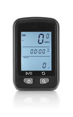 Front view of black water proof gps tracker for bikes, isolated
