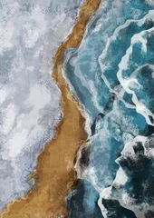 Fotobehang Boho Pink Sea with Waves Art Print. Abstract Minimal Background. Bohemian printable wall art, boho poster, pastel abstract art, landscape drawing, sea painting. Abstract Arrangements. © Maggie