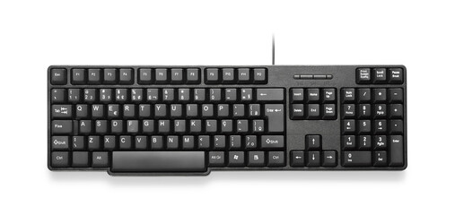 Top view of simple black keyboard, isolated