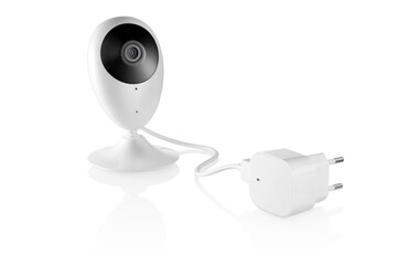 Front view of camera for monitoring baby with plug, isolated